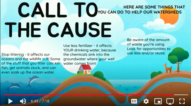 A screenshot of a slide in the Water, Water Everywhere video. Call to the Cause